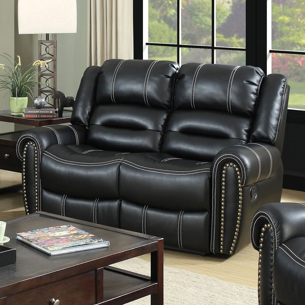 Black Leatherette Reclining Sofa and Loveseat 2pc Set F9442