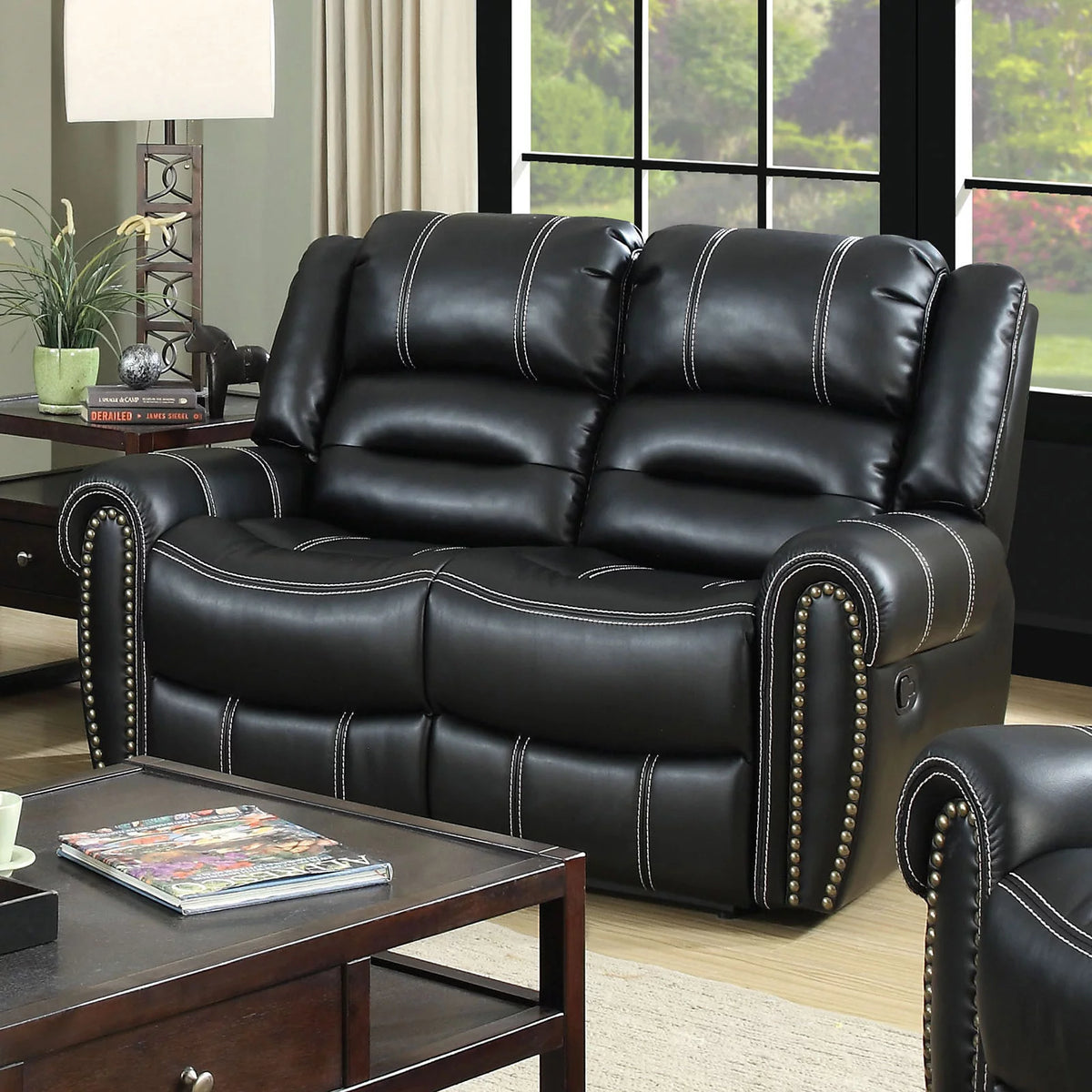 Black Leatherette Reclining Sofa and Loveseat 2pc Set F9442