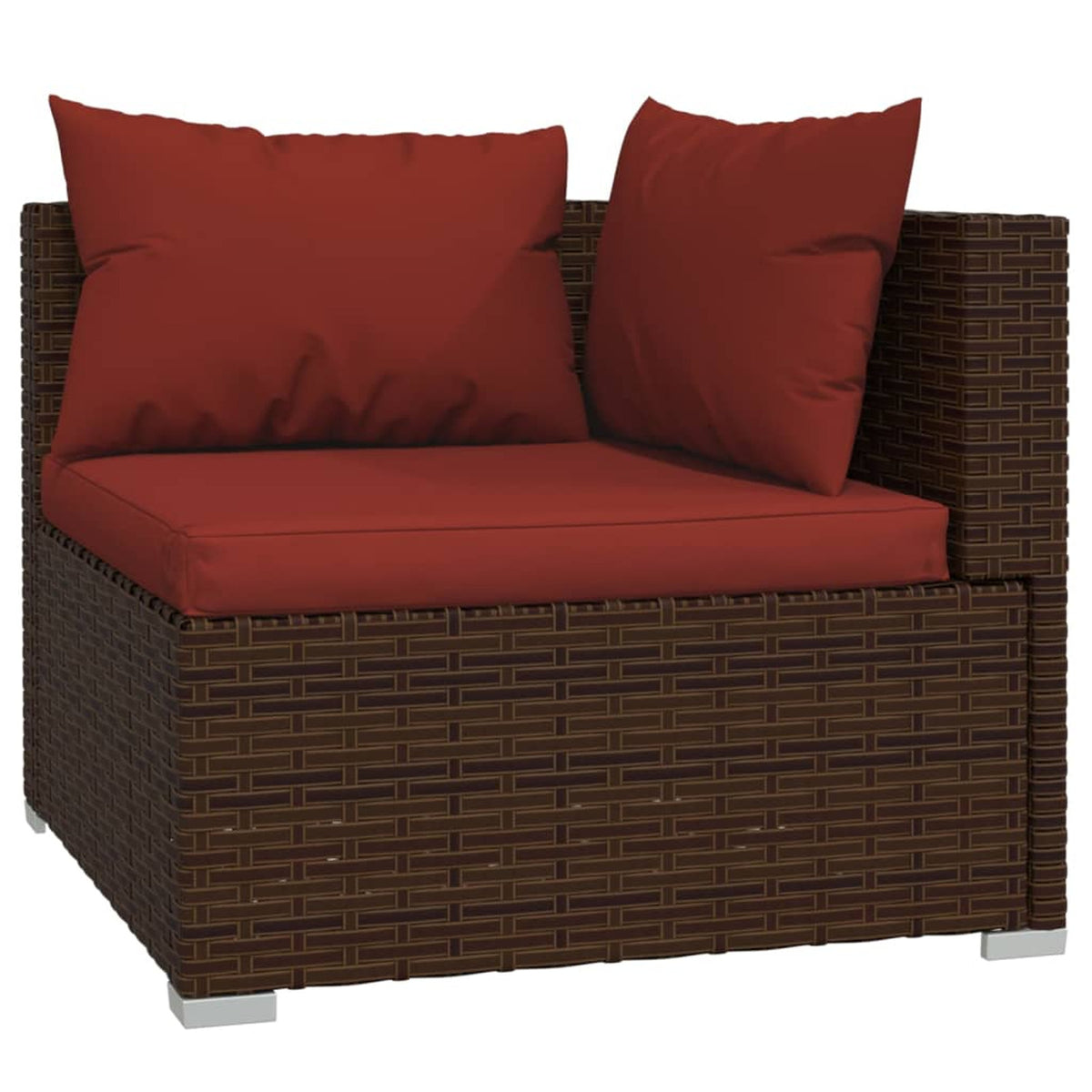 6 Piece Poly Rattan Brown Outdoor Sectional Sofa Set with Red Cushions E4929