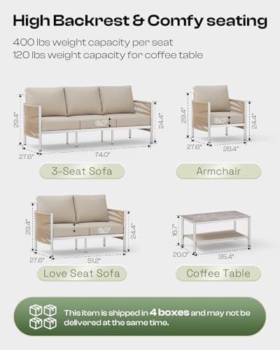 Aluminum HDPE Rope 5 Piece Patio Furniture Set with Coffee Table F26819