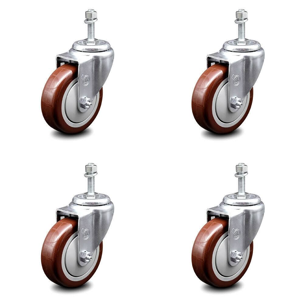 Maroon Poly Swivel Caster Set of 4 with 10mm Stem N496