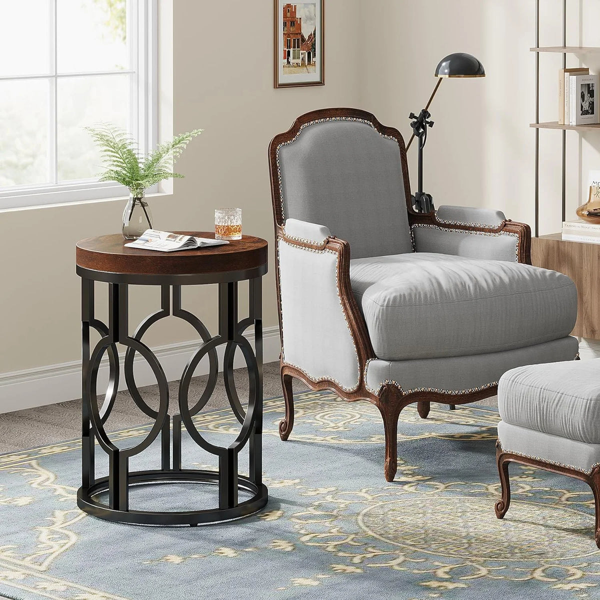 Round End Table with Metal Frame F65494