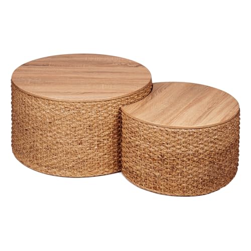 Set of 2 Wicker Rattan Coffee Table with Storage N890