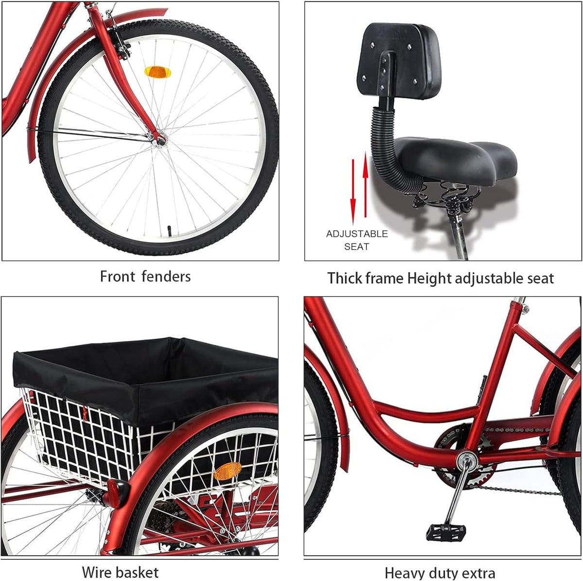 26 Inch 7 Speed Three Wheel Adult Tricycle with Large Basket S23515