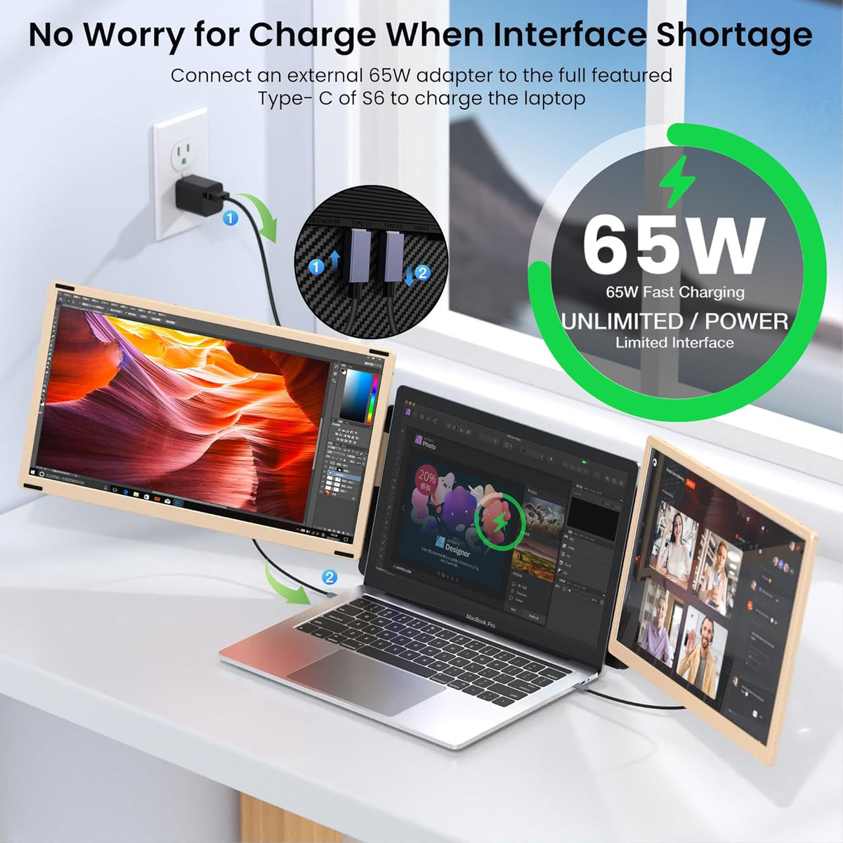 15.6’’ Portable Triple Monitor with IPS FHD 1080P Display G76909