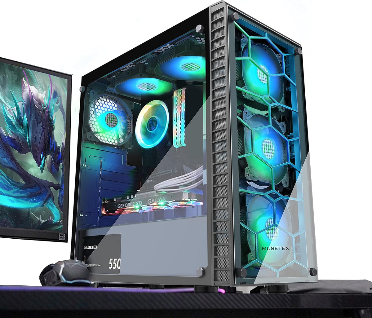 Black ATX Mid-Tower Computer Case with 2 Tempered Glass Panels and 6pcs 120mm ARGB Fans T42551