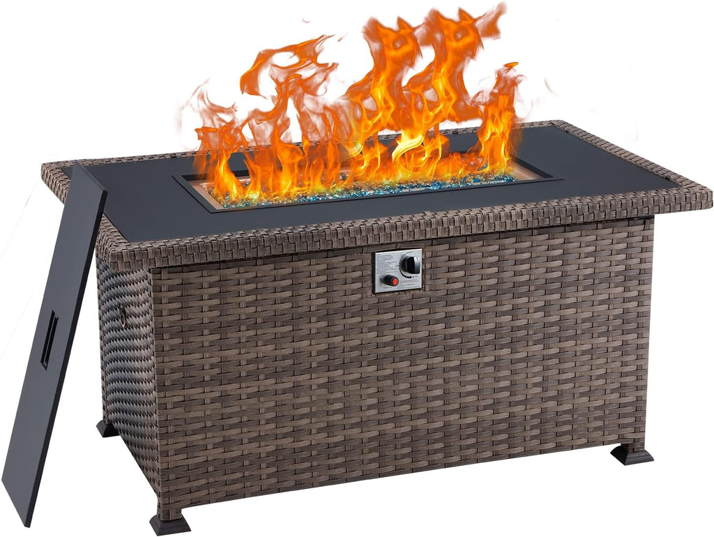 50in 50000BTU Propane Fire Pit Table with Cover and Blue Fire Glass Y40534