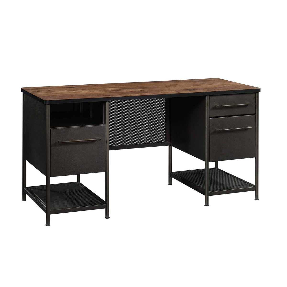 Black and Vintage Oak Executive Desk H733