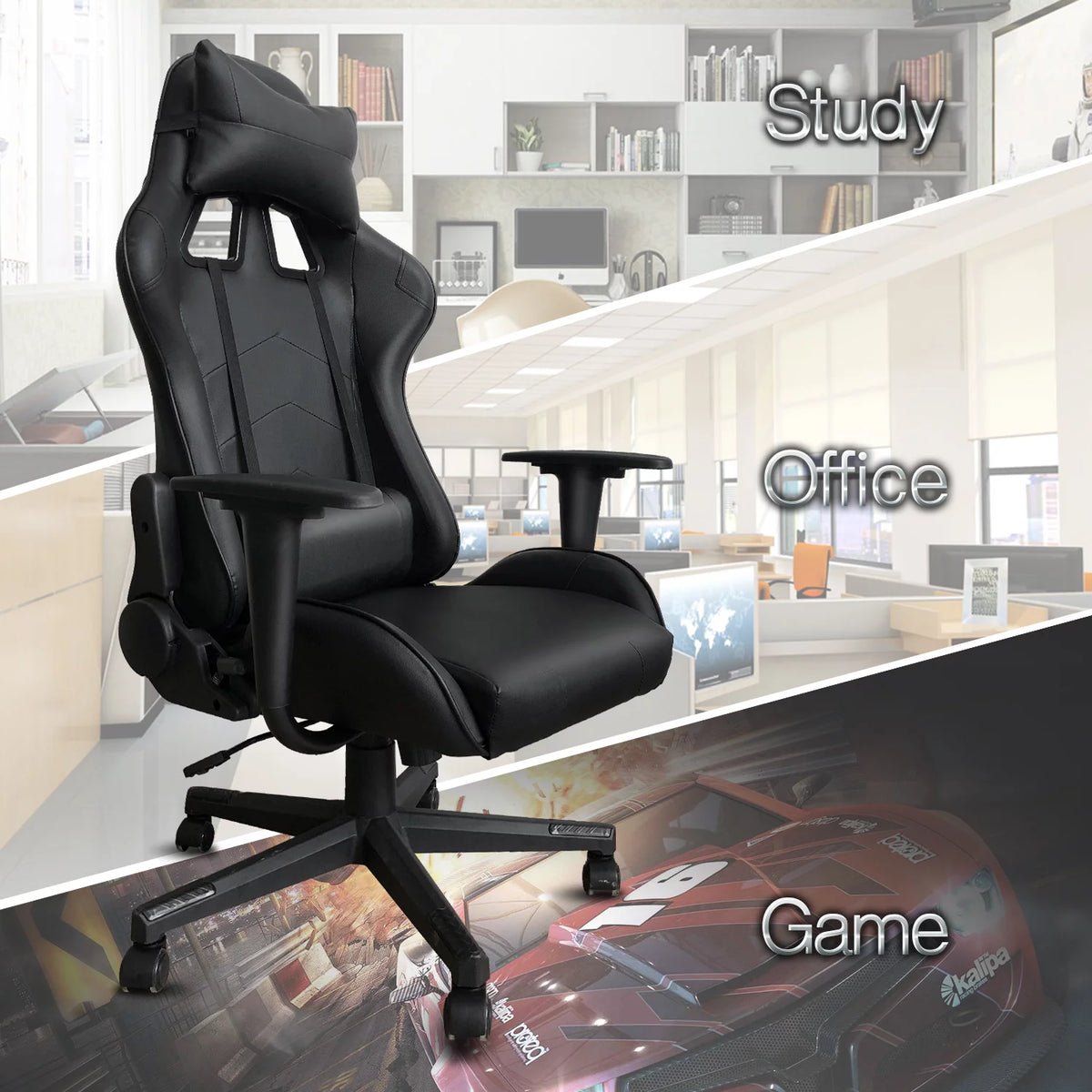 Black Ergonomic Reclining Gaming Chair with Lumbar Support S256973