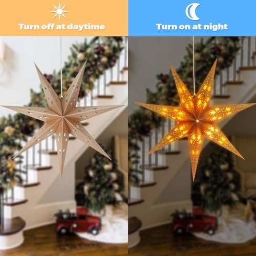 2 Pack 26.8 Inch Paper Star Lantern with Timer D950