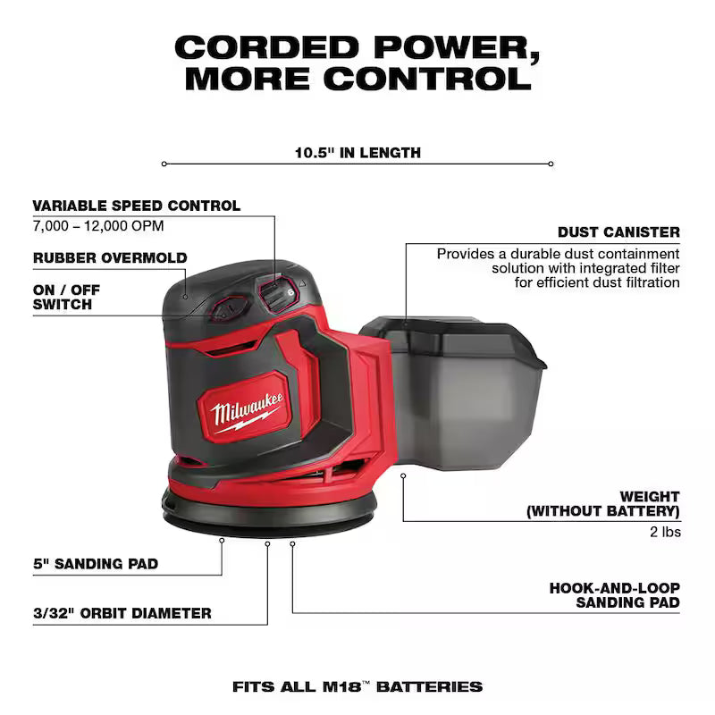18V Cordless 5 in. Random Orbit Sander with 2.0 Ah Battery C5463