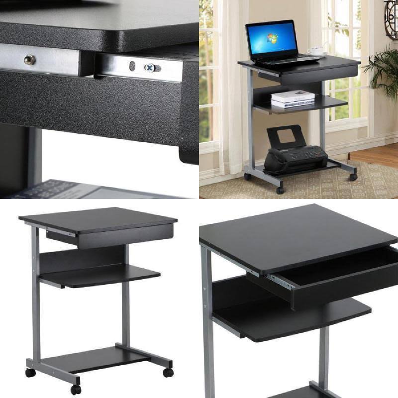 Compact Rolling Laptop Cart Desk with Drawer and Shelf G455968