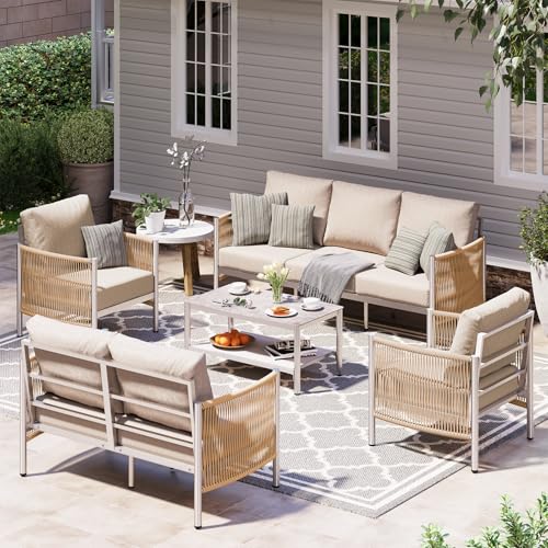 Aluminum HDPE Rope 5 Piece Patio Furniture Set with Coffee Table F26819