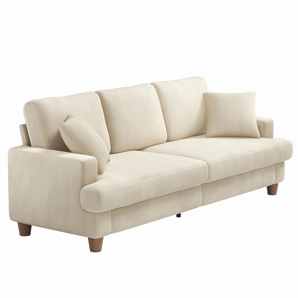 Beige 87" Corduroy 3 Seater Sofa with 2 Pillows H19363
