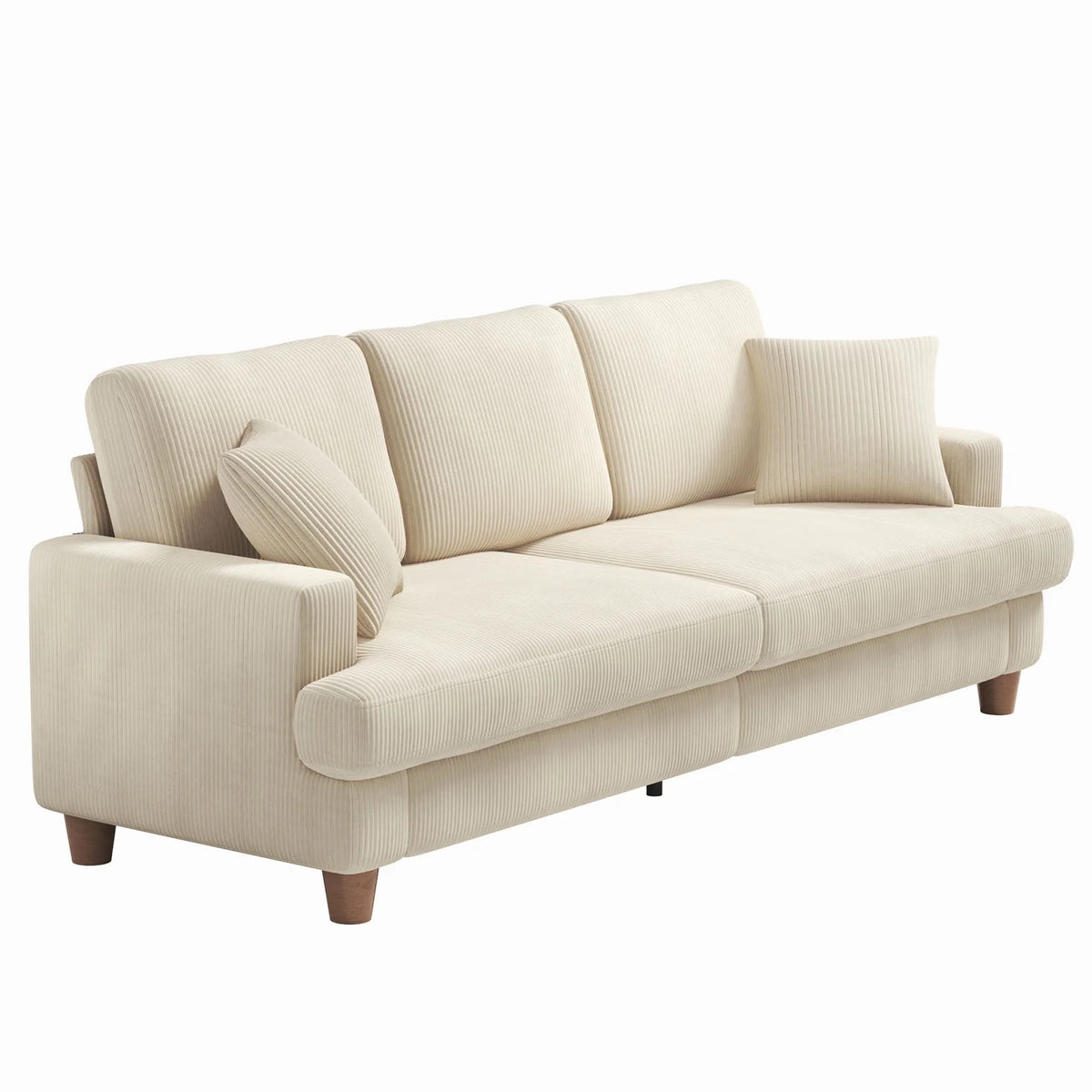Beige 87" Corduroy 3 Seater Sofa with 2 Pillows H19363