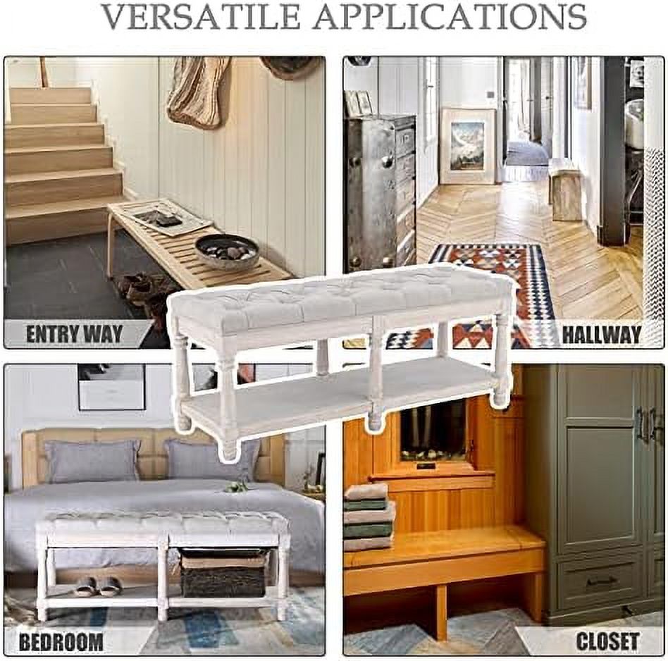 Gray Tufted Wood Entryway Bench I957093