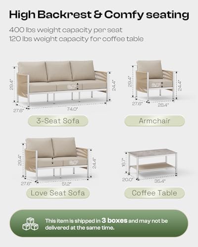 Aluminum HDPE Rope 5 Piece Patio Furniture Set with Coffee Table F26819