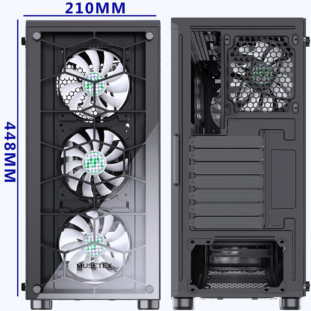 Black ATX Mid-Tower Computer Case with 2 Tempered Glass Panels and 6pcs 120mm ARGB Fans T42551