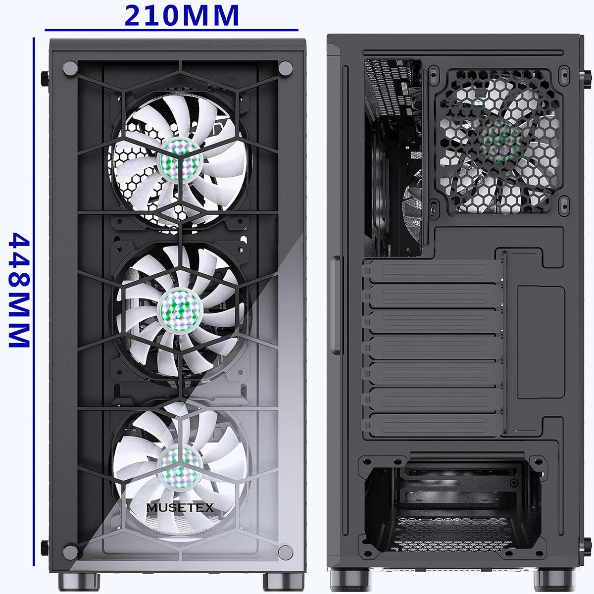 Black ATX Mid-Tower Computer Case with 2 Tempered Glass Panels and 6pcs 120mm ARGB Fans T42551