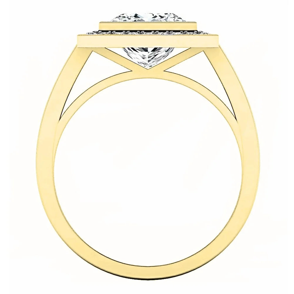 10K Yellow Gold Princess White Sapphire & Round White Diamond Bridal Engagement Ring, Size 5 W5375