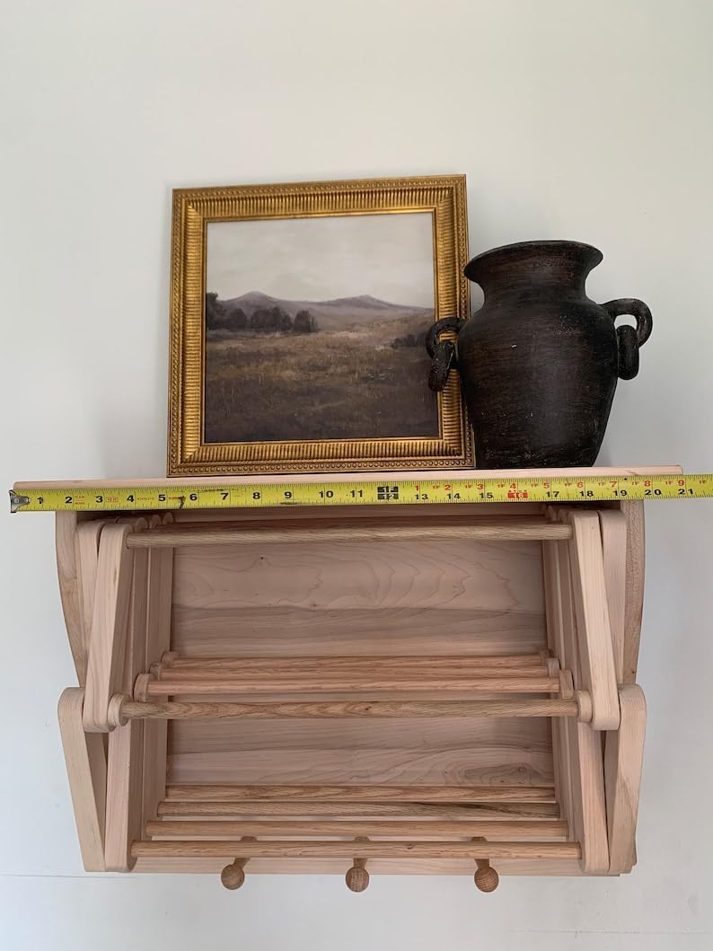 21” x 16” Collapsable Wooden Wall Mounted Drying Rack with Peg Hooks A2347
