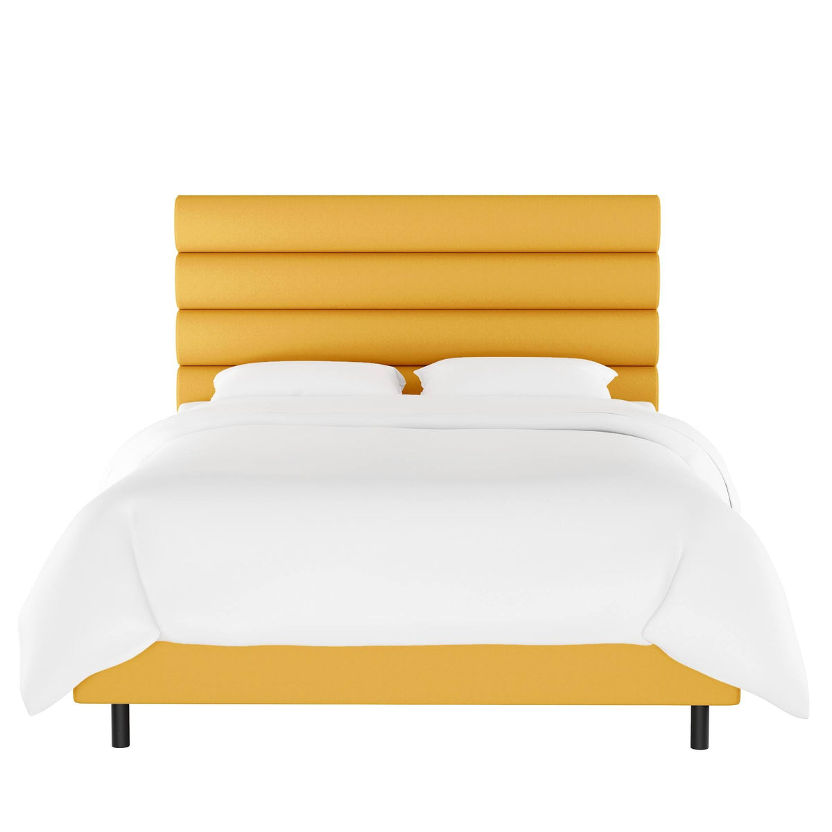 Queen Horizontal Channel Bed Yellow Velvet J7367