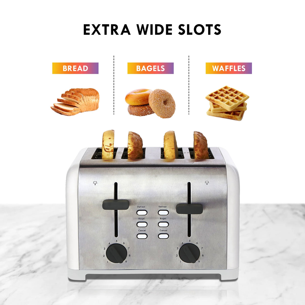 4-Slice Stainless Steel Toaster with Dual Controls T34465