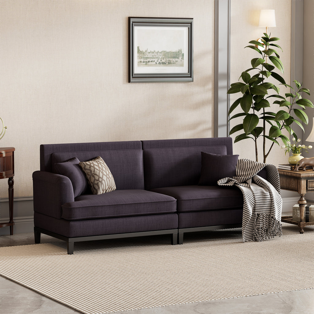 Gray Upholstered Loveseat Sofa with Wooden Legs and Two Throw Pillows I969