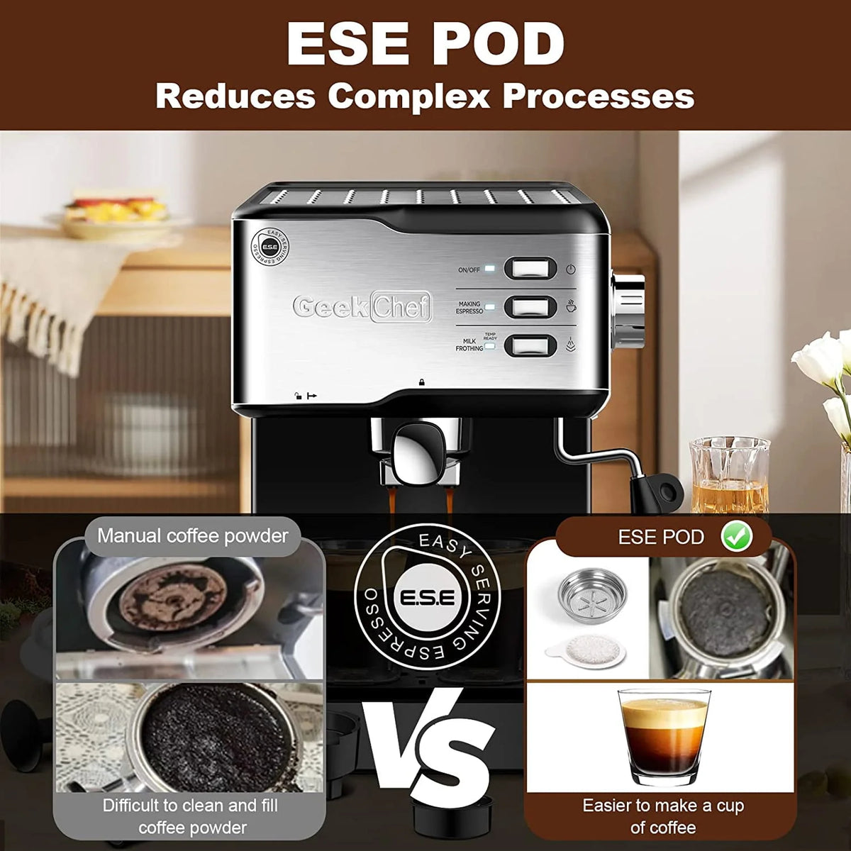20 Bar Espresso Machine with Milk Frother Steam Wand N857