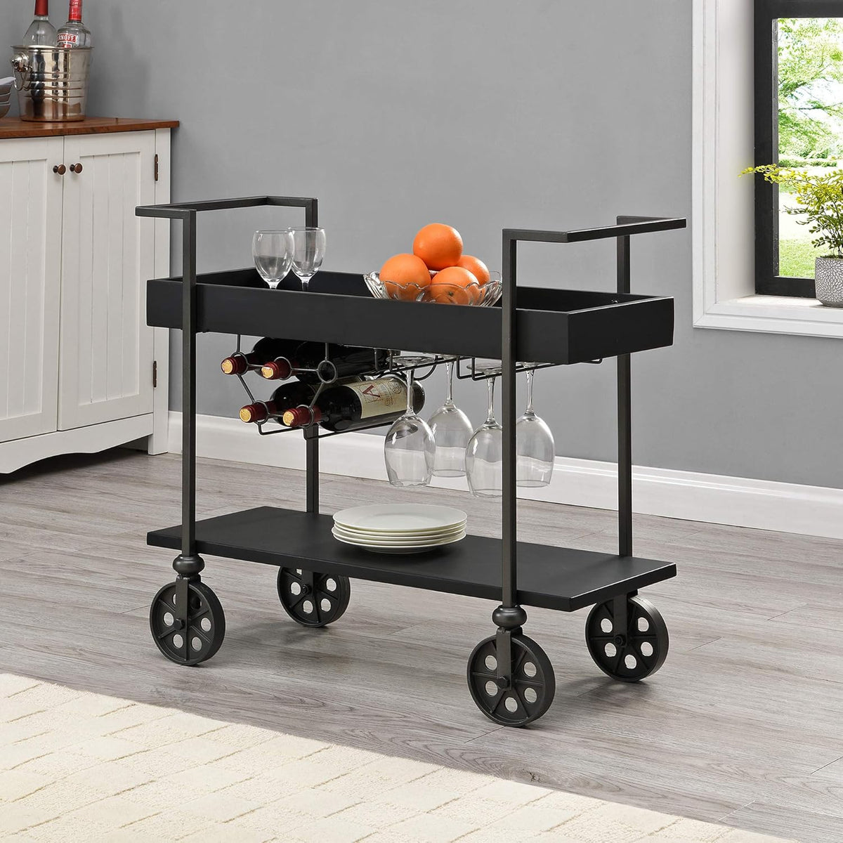 Aged Black Industrial Farmhouse Bar Cart L8250
