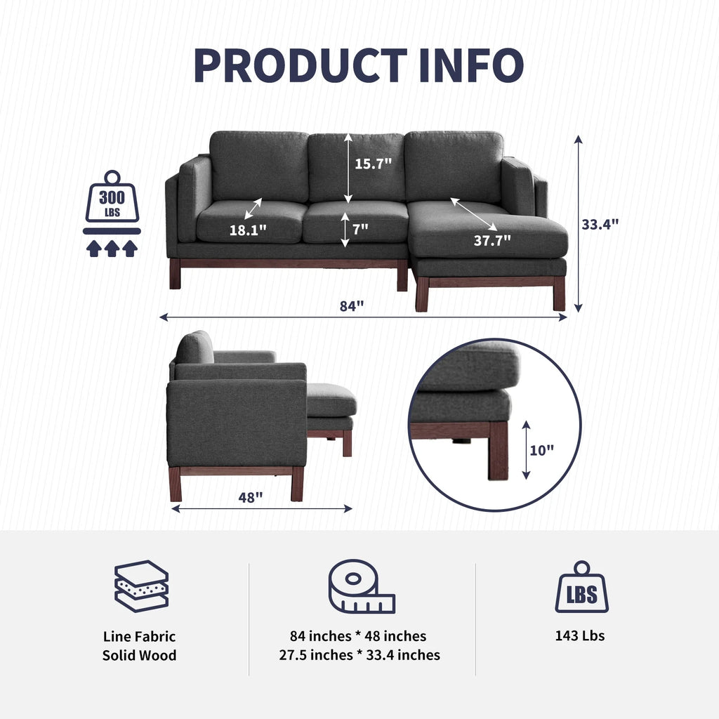 Dark Grey L-Shaped Sectional Sofa with Chaise Lounge J1246