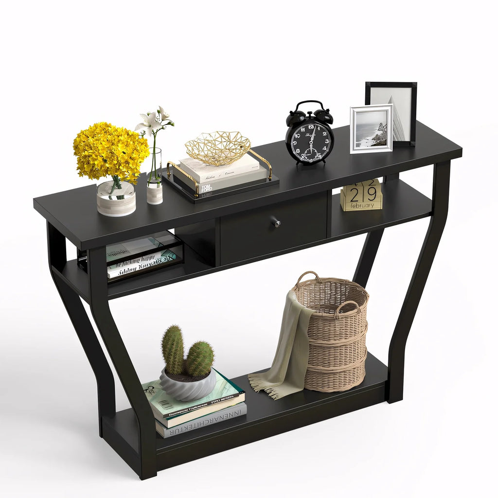 Black Sofa Accent Table with Drawer J8261