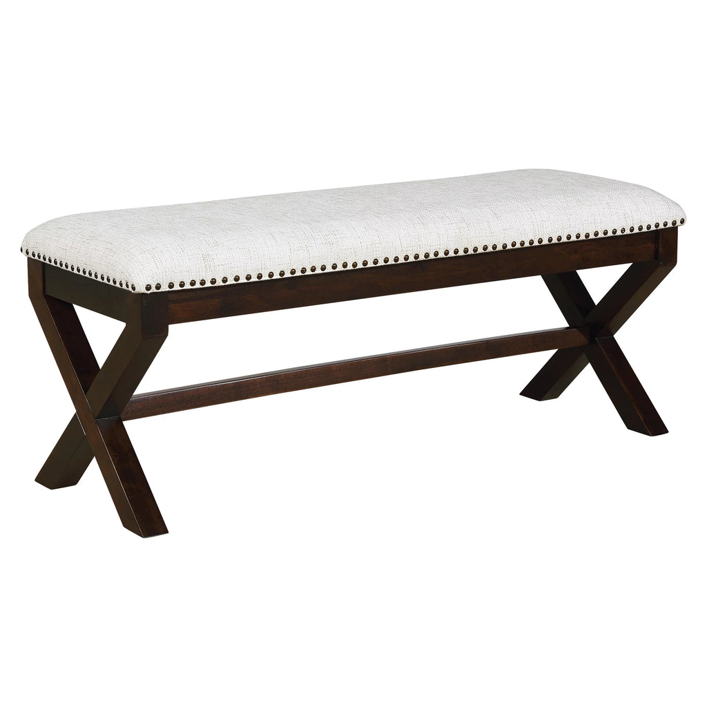 Linen White Fabric Bench with Dark Walnut Base H796