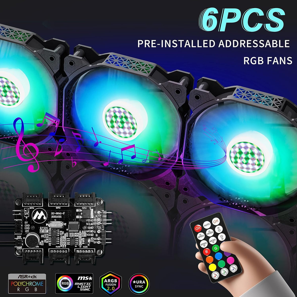 Black ATX Mid-Tower Computer Case with 2 Tempered Glass Panels and 6pcs 120mm ARGB Fans T42551