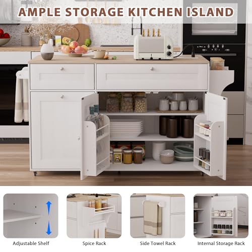 White Rolling Kitchen Island with Storage W226