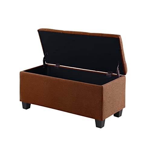 Dark Blue Linen Storage Ottoman Bench I618