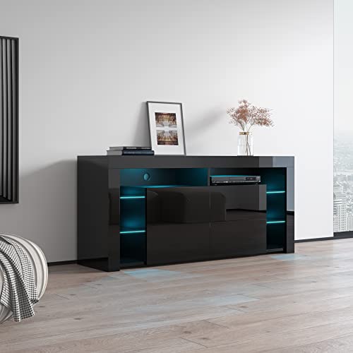 Modern High Gloss 61" TV Stand with Storage Cabinets and LED Lights A7332