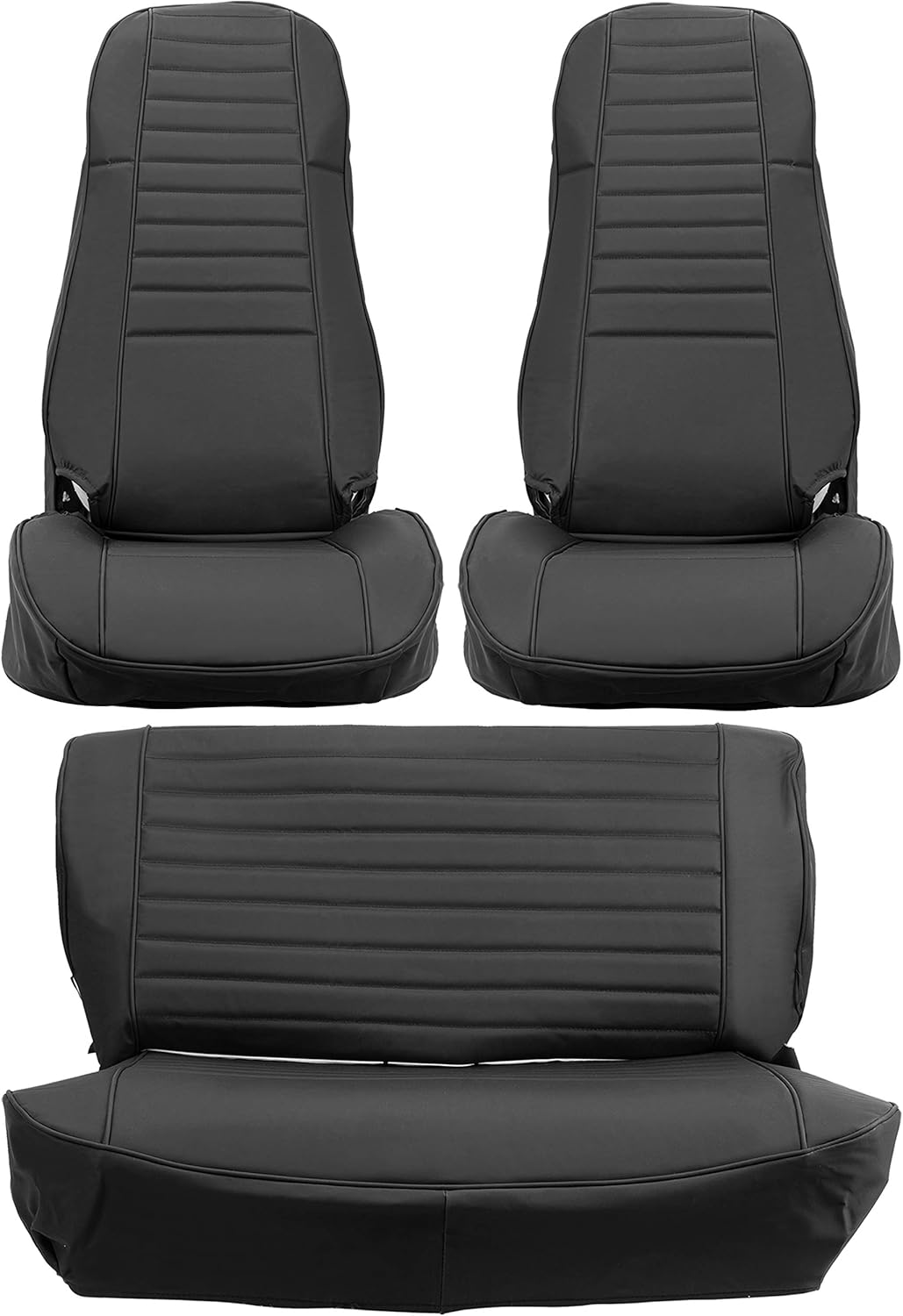 Black Faux Leather Seat Covers for Front High-Back Bucket Seats & Rear Bench Seat Q8607