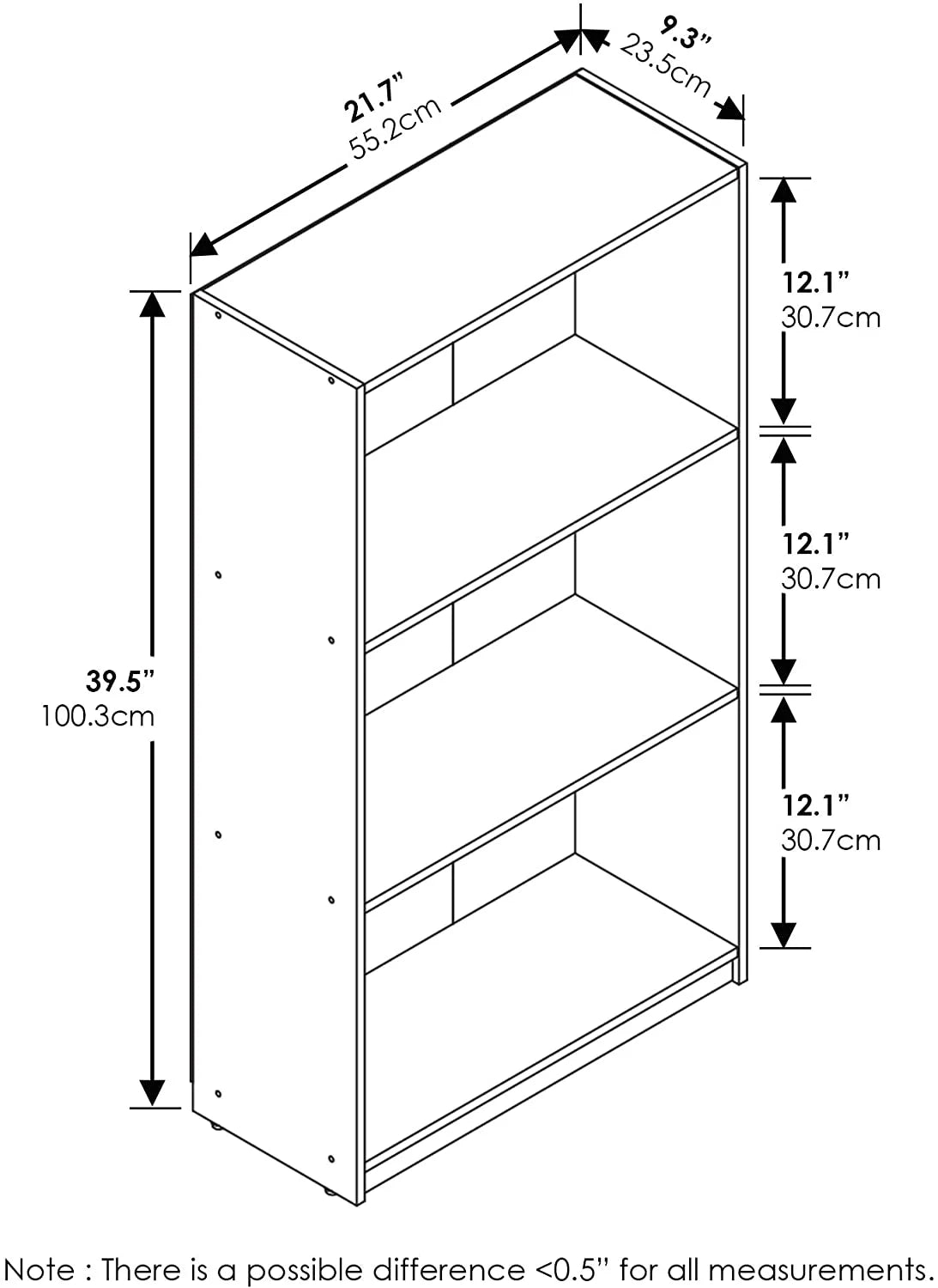 3-Tier Natural Oak Bookcase Storage Shelves O857334