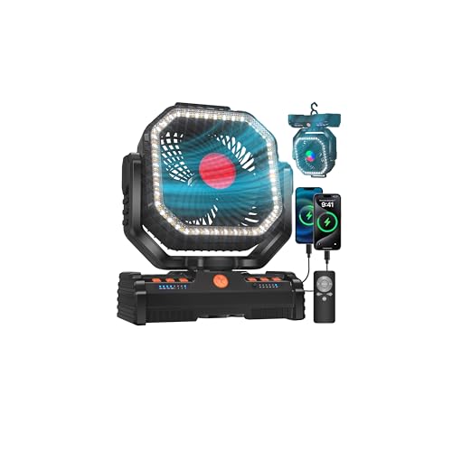 Battery Operated Portable Camping Tent Fan with LED Lantern Light A591040