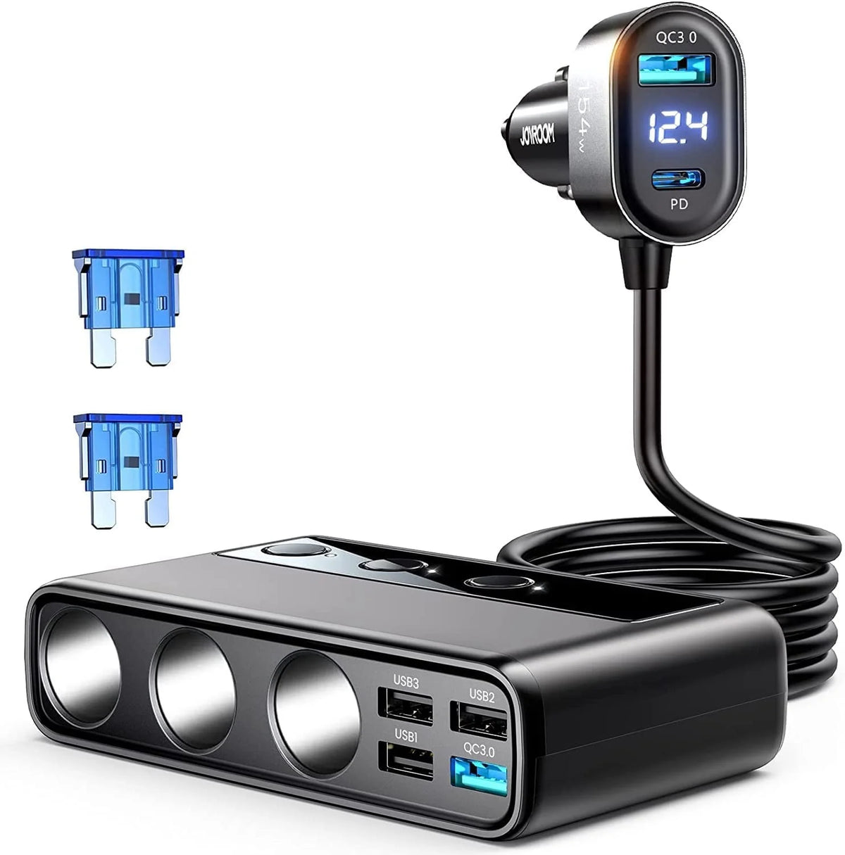3 Socket 154W PD & QC 3.0 USB Car Charger Y532226