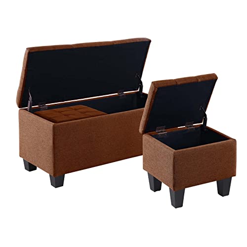 Dark Blue Linen Storage Ottoman Bench I618