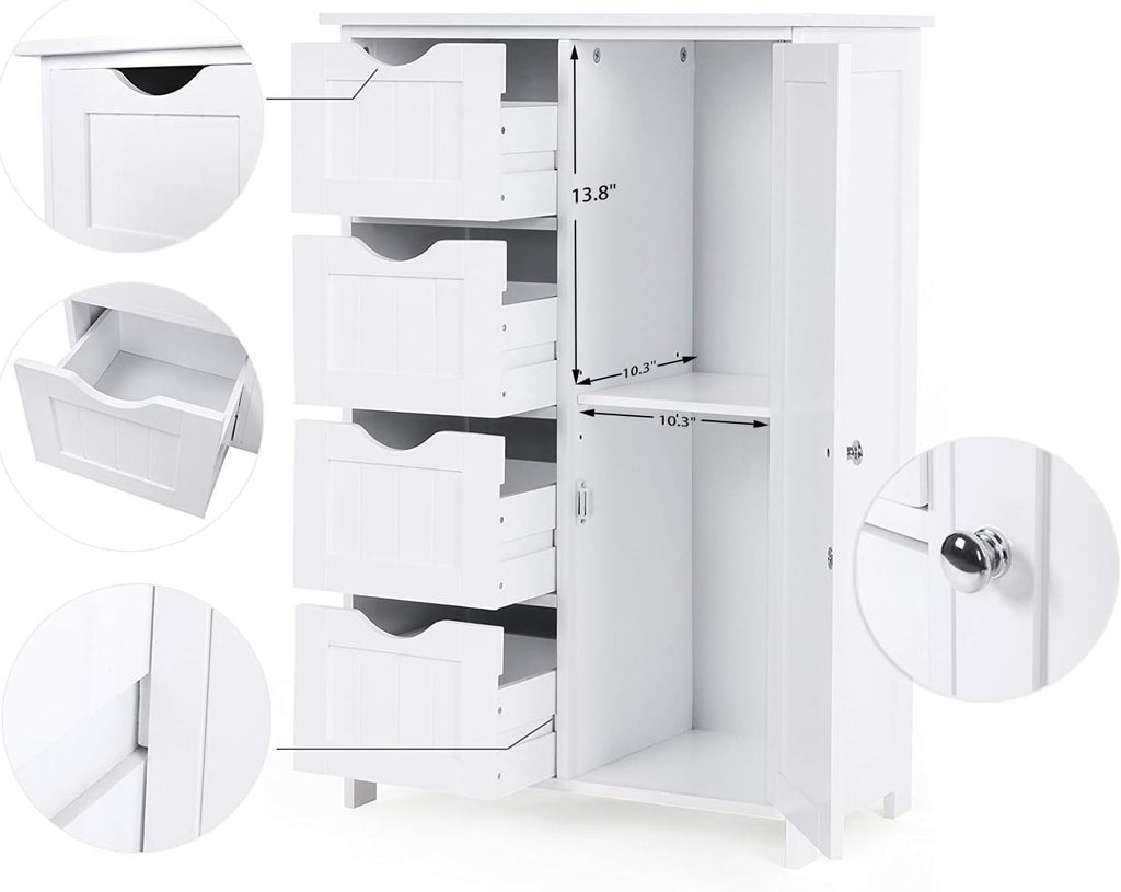White 1 Door 4 Drawer Wood Storage Cabinet C55906