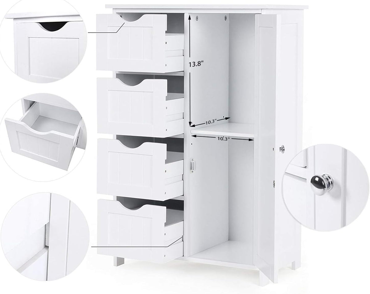 White 1 Door 4 Drawer Wood Storage Cabinet C55906