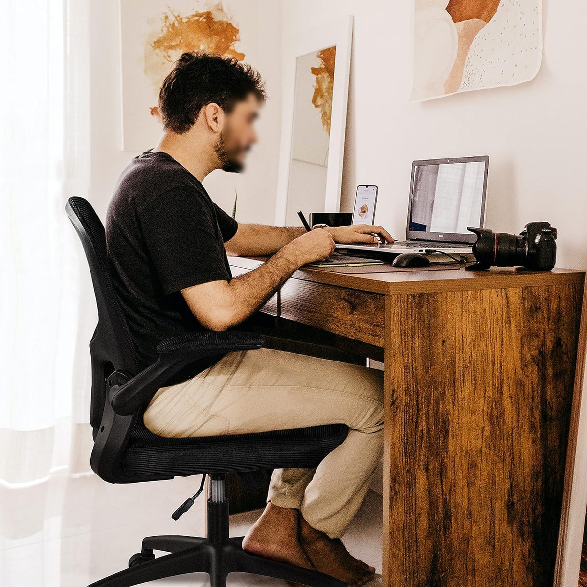 Black Ergonomic Mesh Office Chair with Flip-up Arms T104456