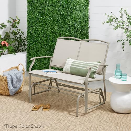 Forest Green/Brown Steel Frame Textilene Fabric 2-Person Outdoor Patio Swing Glider Bench T44805
