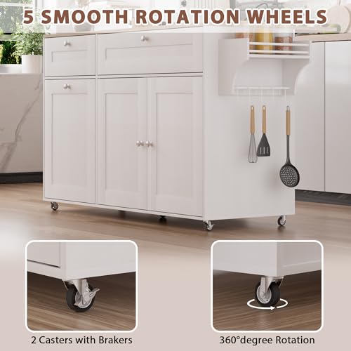 White Rolling Kitchen Island with Storage W226