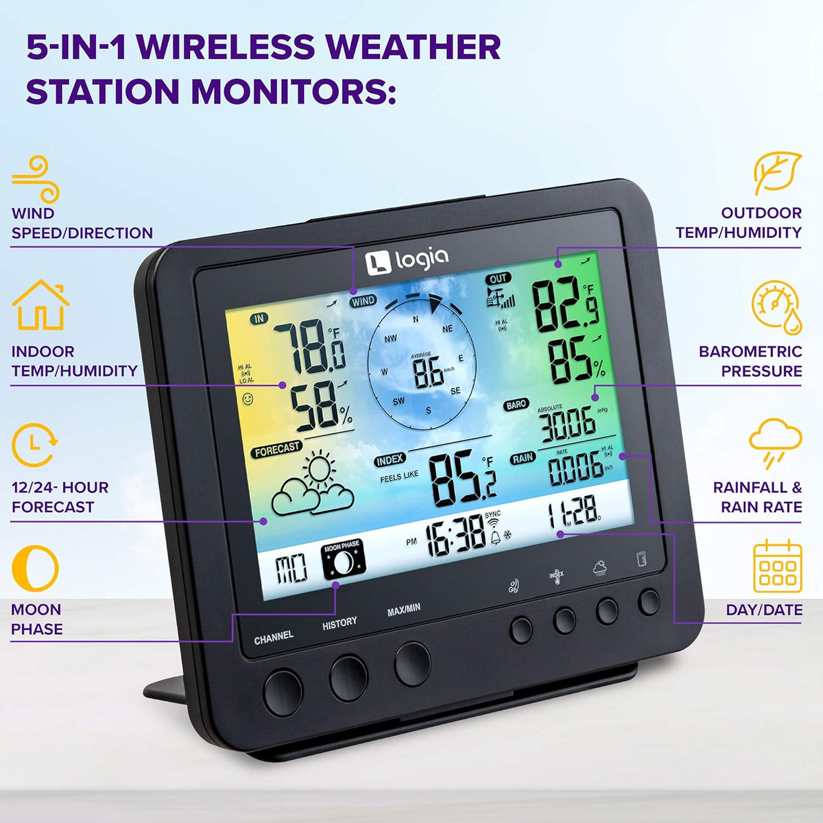 5-in-1 Wi-Fi Weather Station with Indoor/Outdoor Remote Monitoring D740207