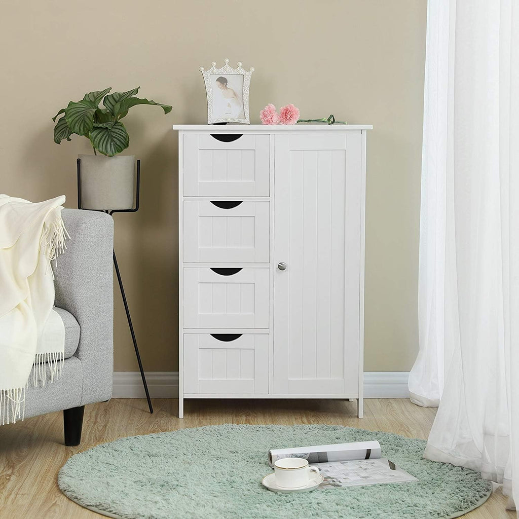 White 1 Door 4 Drawer Wood Storage Cabinet C55906