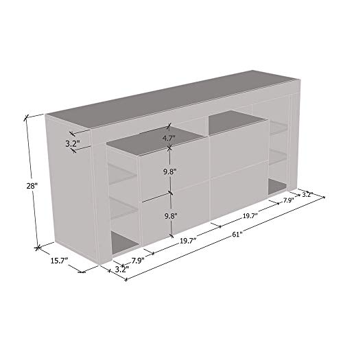 Modern High Gloss 61" TV Stand with Storage Cabinets and LED Lights A7332